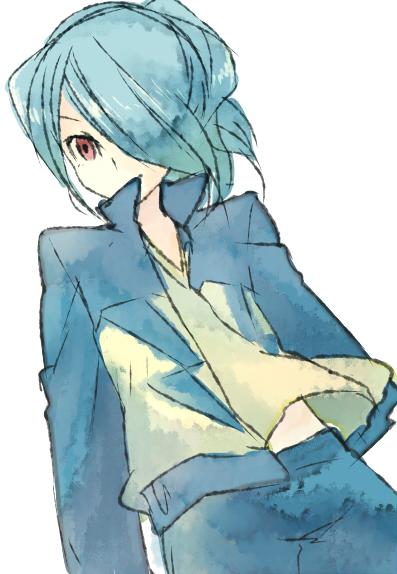 kazemaru ichirouta, inazuma eleven, inazuma eleven (series), 1boy, androgynous, blue hair, hair over one eye, male focus, ponytail, solo, trap