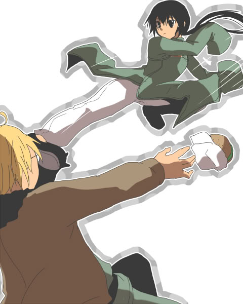 america (hetalia), vietnam (hetalia), axis powers hetalia, bad id, bad pixiv id, 2boys, burger, flying kick, food, kicking, multiple boys