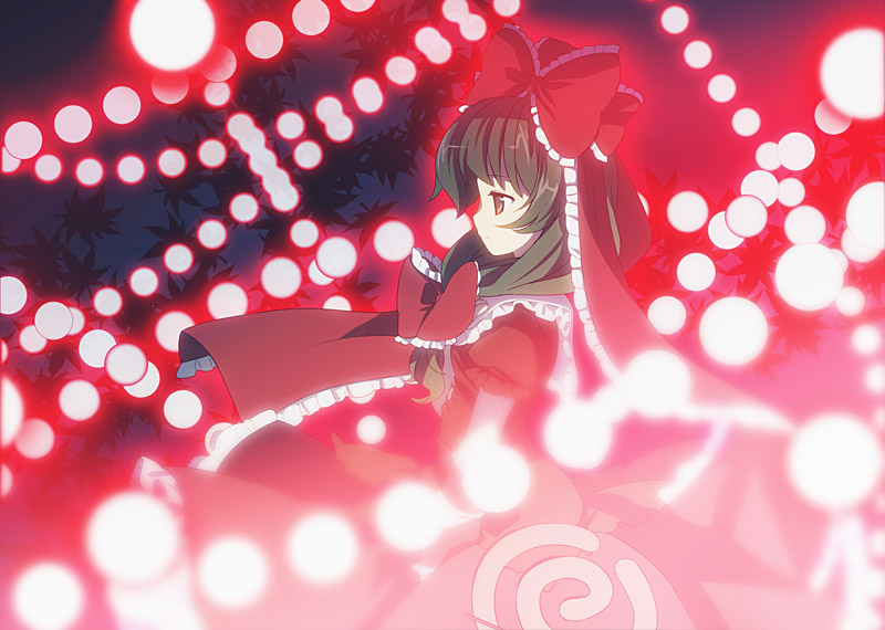 chaba (hortensia), kagiyama hina, touhou, bad id, bad pixiv id, 1girl, anime coloring, danmaku, female focus, front ponytail, green eyes, green hair, hair ribbon, matching hair/eyes, ribbon, short hair, solo