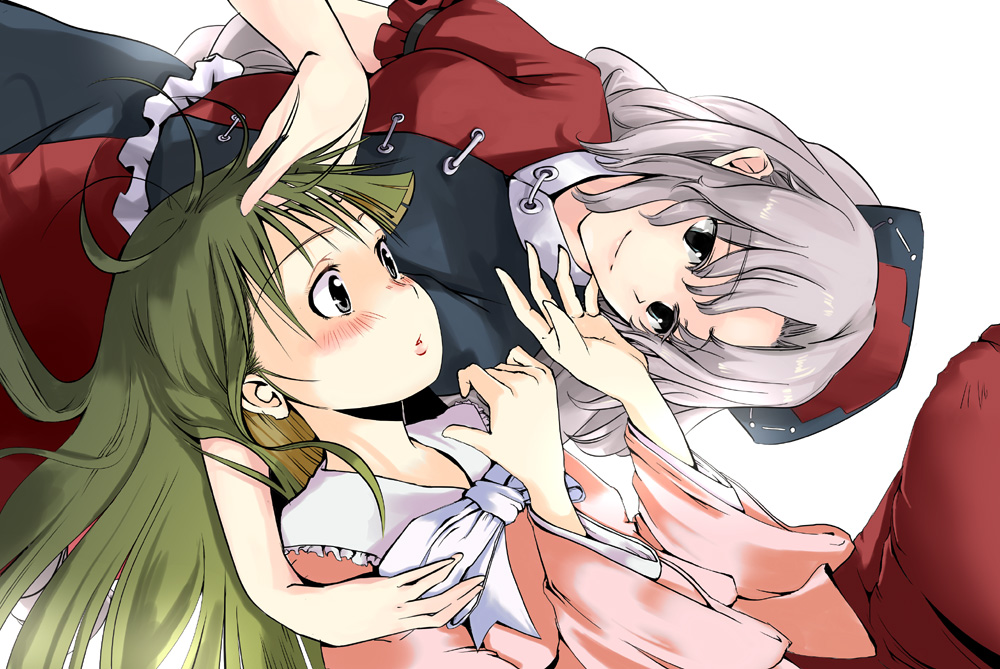 mosuke, yae (mono110), houraisan kaguya, yagokoro eirin, touhou, silver hair, bad id, bad pixiv id, 2girls, alternate hair color, female focus, hat, long hair, multiple girls