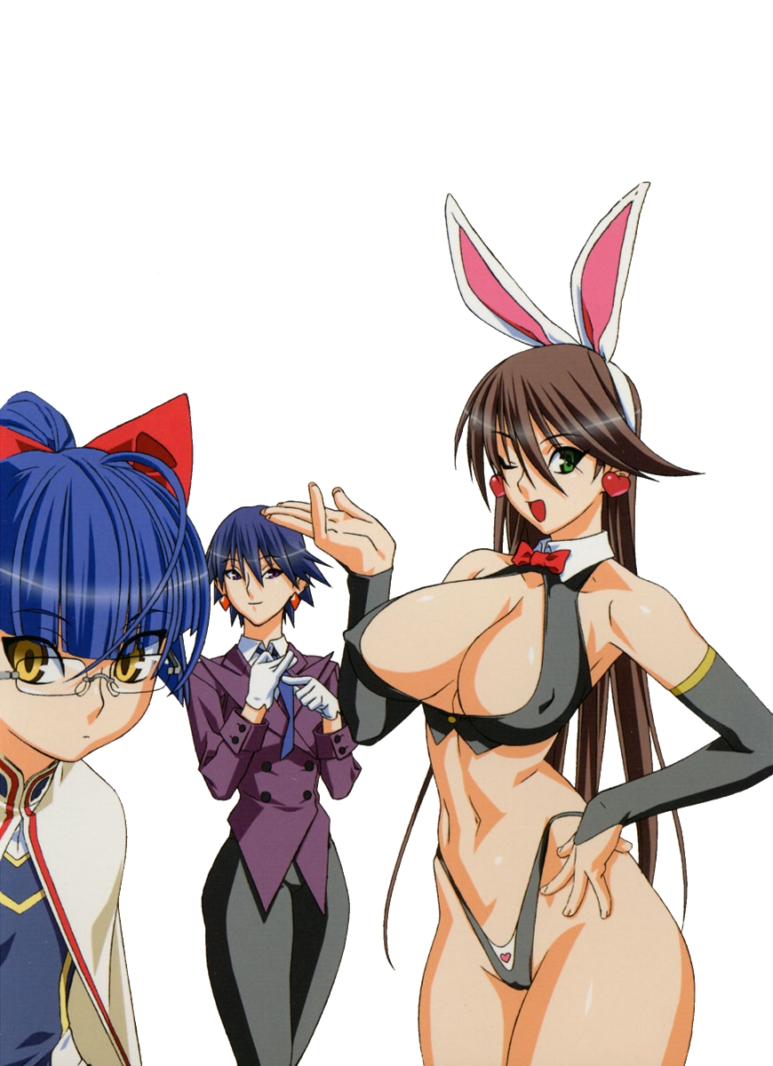 highres, 3girls, animal ears, breasts, cameltoe, cleavage, multiple girls, rabbit ears, wink