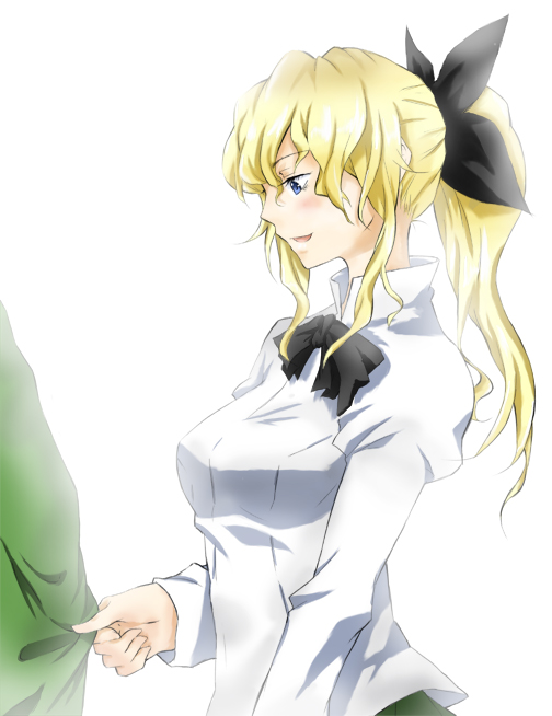 timma906, satou lilly, katawa shoujo, bad deviantart id, bad id, 10s, blind, blonde hair, blue eyes, clothes grab, ponytail, school uniform, shirt grab, solo