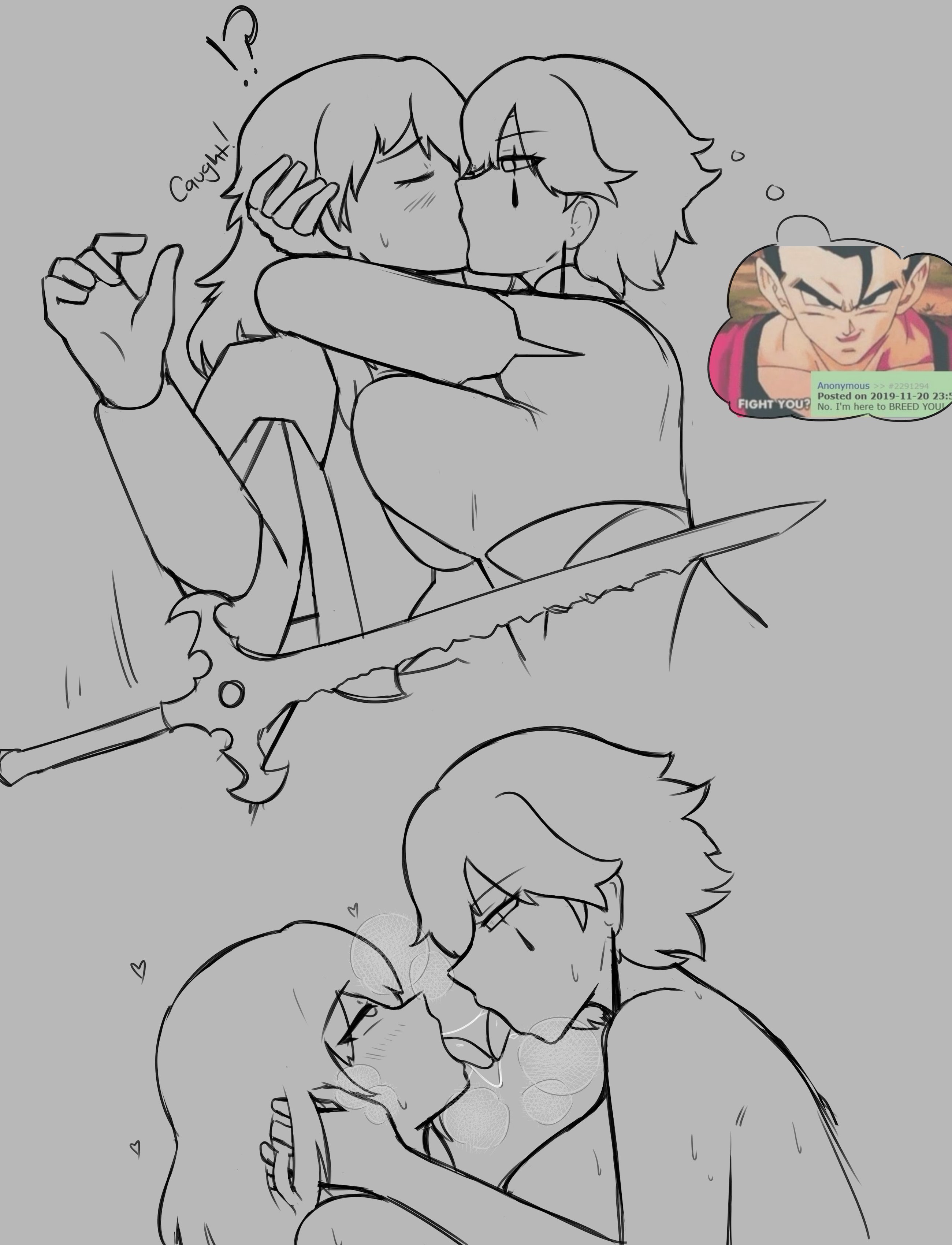 hpjpart, female byleth (fire emblem), kronya (fire emblem), fire emblem, fire emblem: three houses, nintendo, kiss, saliva, sword, sword of the creator, weapon, yuri