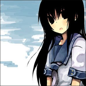 bocha (gotipoke), cha, ochibana ame, denpa teki na kanojo, lowres, 1girl, black hair, blue sailor collar, female focus, long hair, sailor collar, school uniform, serafuku, solo