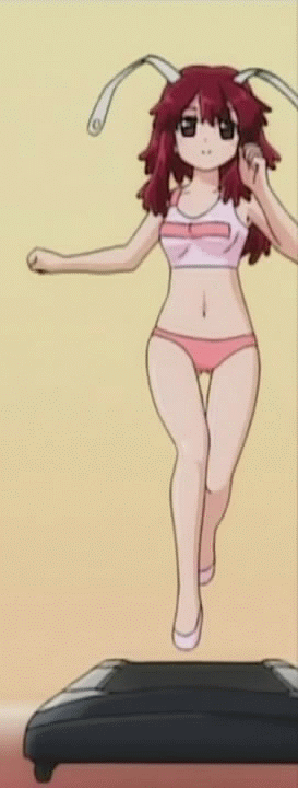plug cryostat, fight ippatsu! juuden-chan!!, animated, animated gif, anime screenshot, gif artifacts, non-web source, 1girl, blush, bouncing breasts, bra, breasts, clenched hands, exercising, female focus, gradient background, hair ornament, happy, legs, light smile, long hair, long legs, looking at viewer, navel, panties, pink panties, ponytail, red eyes, red hair, running, shoes, sidelocks, small breasts, smile, solo, sports bra, thigh gap, underwear, underwear only, white bra, yellow background