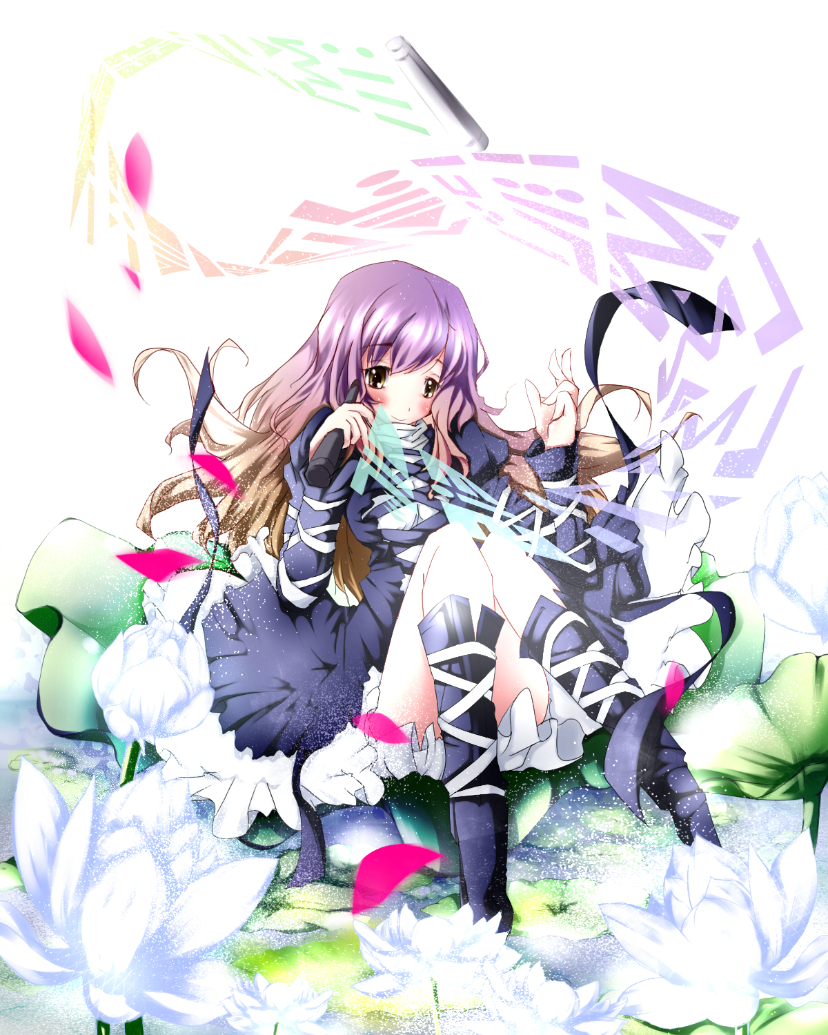 toor 0111, hijiri byakuren, touhou, bad id, bad pixiv id, highres, 1girl, dress, female focus, gradient hair, long hair, multicolored hair, scroll, solo, sorcerer's sutra scroll, yellow eyes