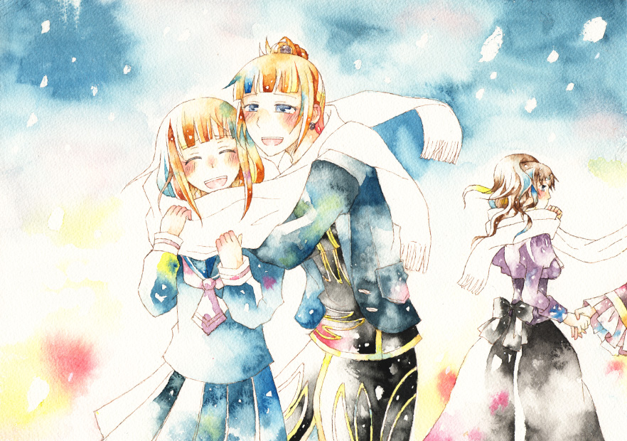 yanon, beatrice (umineko), eva beatrice, ushiromiya eva, ushiromiya natsuhi, umineko no naku koro ni, bad id, bad pixiv id, blue eyes, brown hair, dress