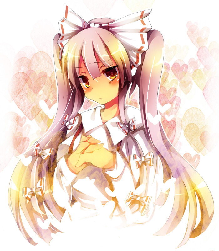 rarami, fujiwara no mokou, touhou, bad id, bad pixiv id, 1girl, alternate hairstyle, blush, female focus, solo, standing, twintails