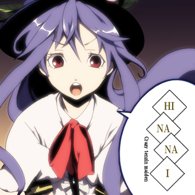 lefthand, hinanawi tenshi, kannagi, touhou, bad id, bad pixiv id, lowres, 1girl, :o, anime coloring, female focus, hat, long hair, open mouth, parody, solo