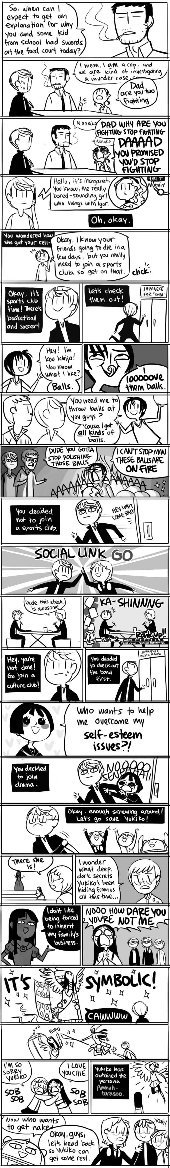 peachifruit, amagi yukiko, doujima nanako, doujima ryoutarou, hanamura yousuke, ichijou kou, kuma (persona 4), matsunaga ayane, nagase daisuke, narukami yu, satonaka chie, persona, persona 4, bad tag, english, margaret, absurdres, highres, long image, tall image, awesome face, comic, dark persona, monochrome, parody, sexually suggestive, summary, | |