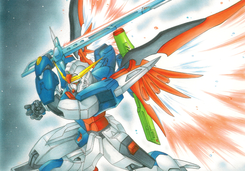 clr, destiny gundam, gundam, gundam seed, gundam seed destiny, marker (medium), nib pen (medium), pen (medium), traditional media, 00s, mecha, no humans, robot, solo, space, sword, weapon