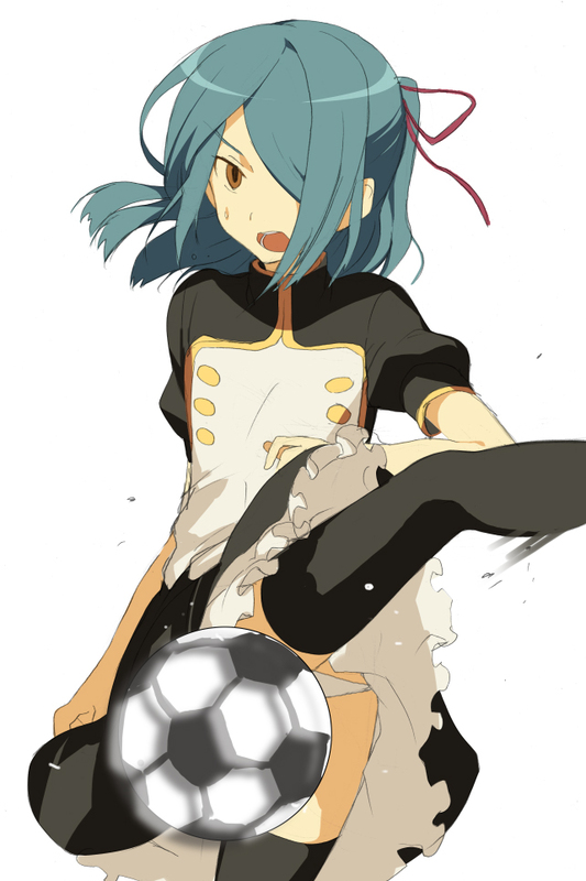 kaimuari, kazemaru ichirouta, inazuma eleven, inazuma eleven (series), bad id, bad pixiv id, 1boy, androgynous, ball, blue hair, censored, convenient censoring, crossdressing, crossdressing (mtf), hair over one eye, high kick, kicking, male focus, panties, pantyshot, pantyshot kick, soccer ball, solo, telstar, trap, underwear