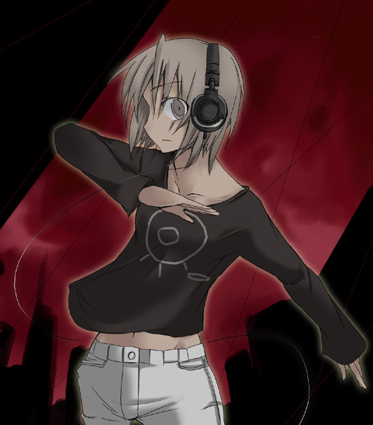 ment, original, 1girl, female focus, headphones, solo