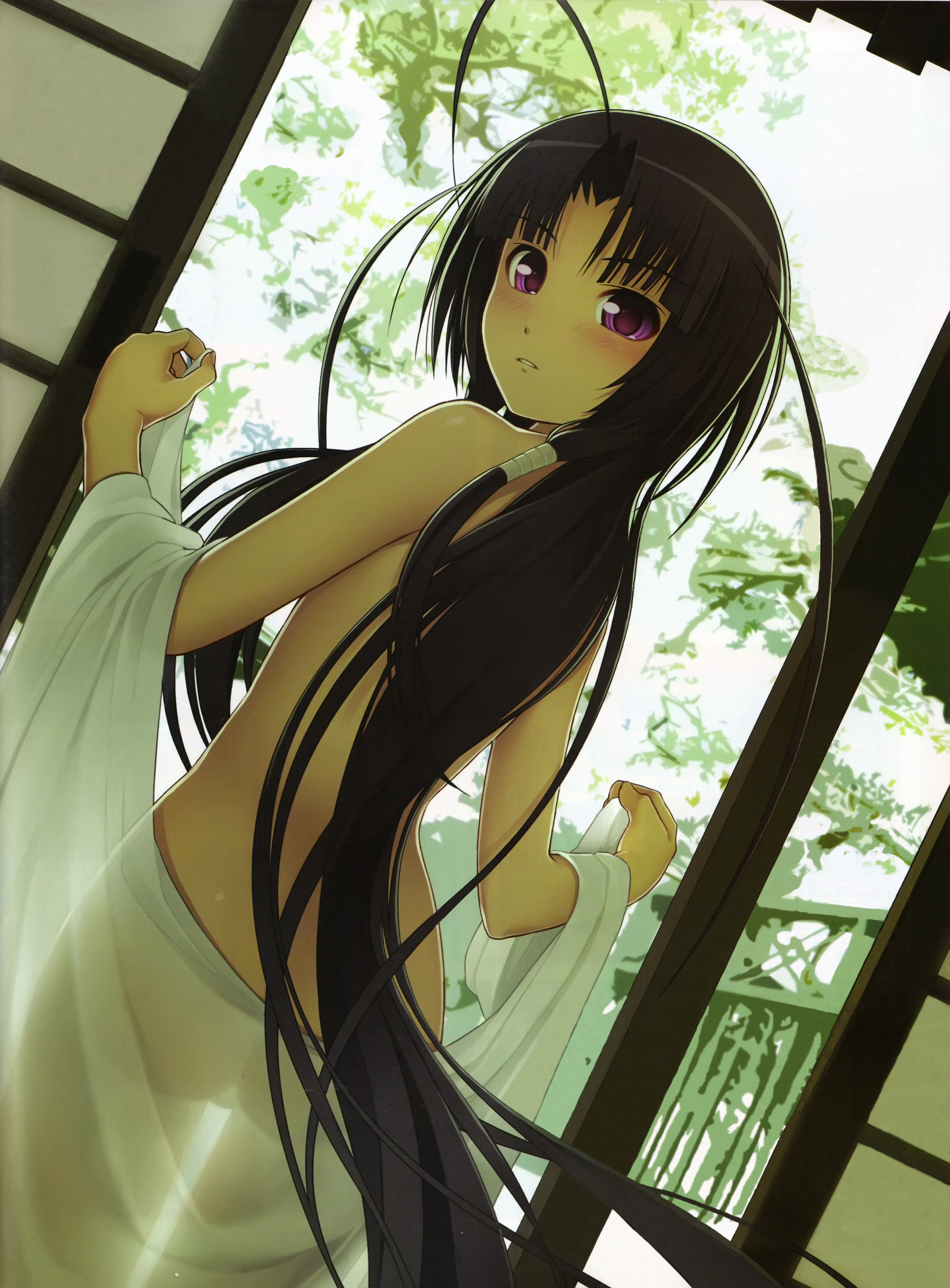 tsuji santa, oki kiki, nitroplus, sumaga, absurdres, detexted, highres, third-party edit, 1girl, ass, black hair, female focus, long hair, nude, see-through clothes, solo, thigh gap, thighs