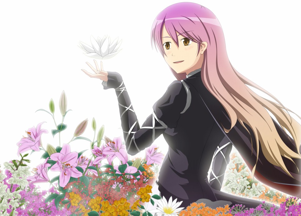 himorogi, hijiri byakuren, touhou, bad id, bad pixiv id, 1girl, cape, dress, female focus, flower, gradient hair, long hair, multicolored hair, nature, plant, solo, water lily flower, white background, yellow eyes