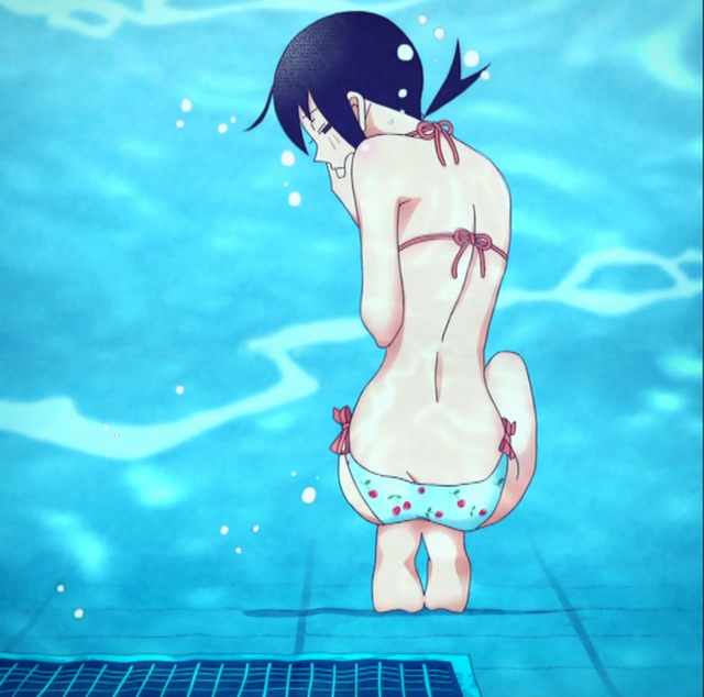 kaga ai, sayonara zetsubou sensei, 00s, 1girl, ass, bikini, black hair, female focus, full body, ponytail, pool, solo, swimsuit, underwater