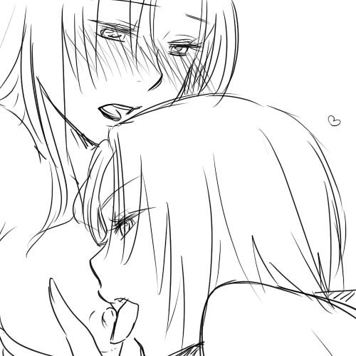 aida (artist), chrodechild, fredegund, gensou suikoden, gensou suikoden tierkreis, lowres, blush, breasts, heart, incest, licking, monochrome, siblings, sisters, yuri