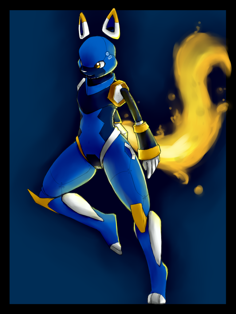 arkaid, keishinkae, bad tag, android, cat, esix, fire, fox, furry, glowing, mascot, nude, rabbit, robot, smile, squirrel, tail, yellow eyes