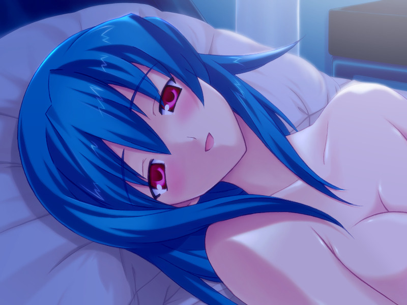 kamina shizuru, shimaima., game cg, tagme, 1girl, blue hair, blush, breasts, female focus, solo