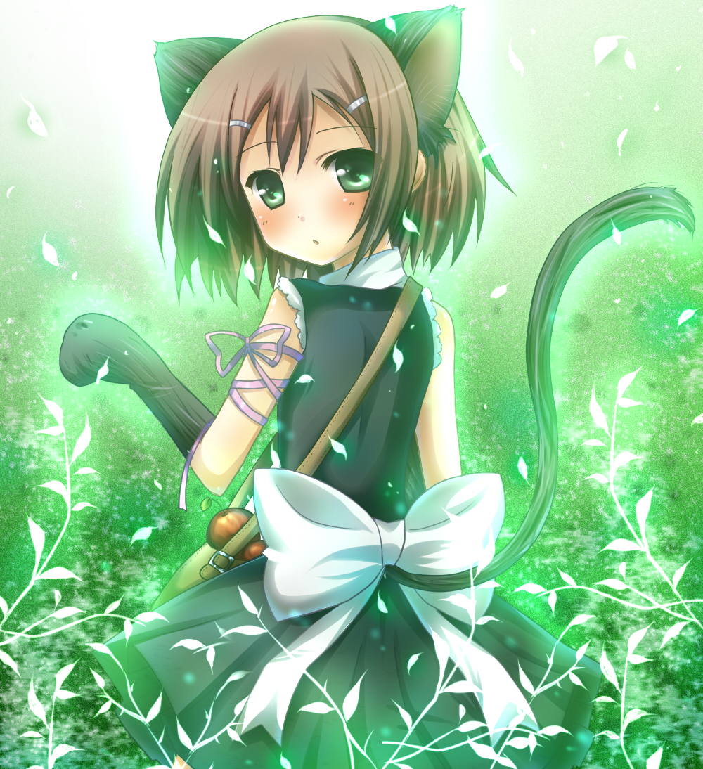 kouta., kinoshita hideyoshi, baka to test to shoukanjuu, animal ears, animal hands, bow, cat ears, cat tail, looking back, male focus, solo, tail, trap