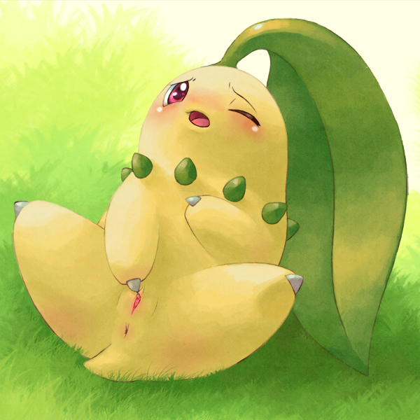 chikorita, nintendo, pokemon, anus, claws, furry, gen 2 pokemon, masturbation, pokemon (creature), pussy, red eyes, tail