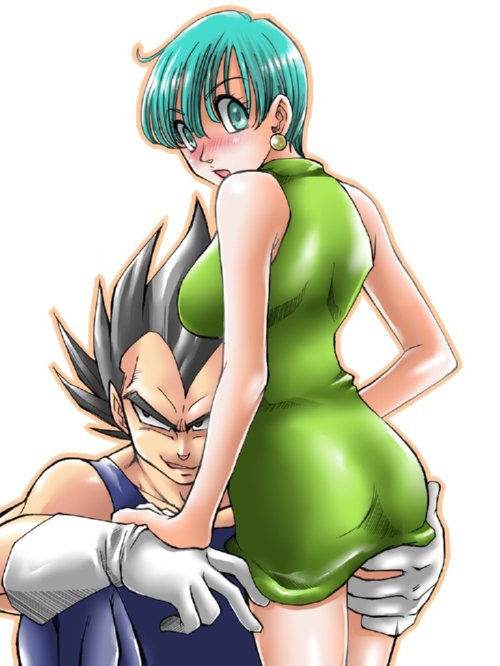 bulma, vegeta, dragon ball, dragonball z, 1boy, 1girl, black eyes, black hair, blue eyes, blue hair, sexually suggestive, short hair