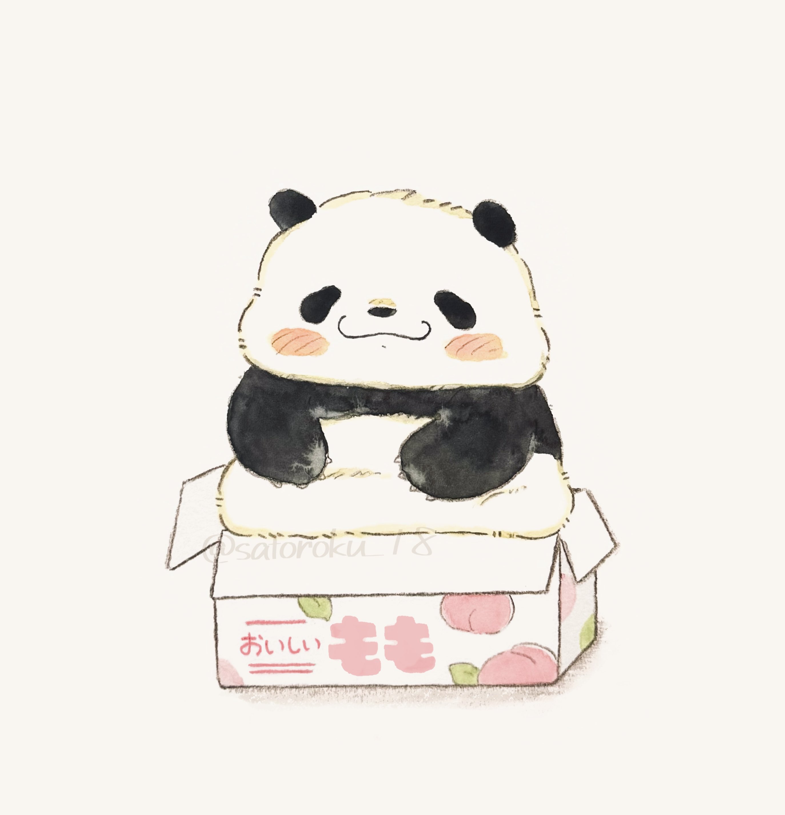 ebinomaegami, original, absurdres, highres, animal, animal focus, box, closed mouth, in box, in container, no humans, panda, simple background, twitter username, white background