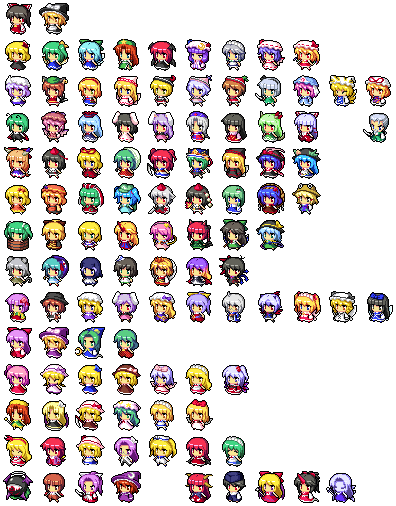 chopper (mizuki mitsuru), aki minoriko, aki shizuha, alice margatroid, alice margatroid (pc-98), asakura rikako, chen, cirno, daiyousei, elis (touhou), ellen (touhou), elly (touhou), evil eye sigma, ex-keine, flandre scarlet, fujiwara no mokou, gengetsu (touhou), hakurei reimu, hakurei reimu (pc-98), hijiri byakuren, hinanawi tenshi, hong meiling, hoshiguma yuugi, houjuu nue, houraisan kaguya, ibuki suika, inaba tewi, inubashiri momiji, izayoi sakuya, kaenbyou rin, kagiyama hina, kamishirasawa keine, kana anaberal, kawashiro nitori, kazami yuuka, kazami yuuka (pc-98), kirisame marisa, kirisame marisa (pc-98), kisume, kitashirakawa chiyuri, koakuma, kochiya sanae, komeiji koishi, komeiji satori, konngara (touhou), konpaku youki, konpaku youmu, kotohime (touhou), kumoi ichirin, kurodani yamame, kurumi (touhou), letty whiterock, lily black, lily white, louise (touhou), luna child, lunasa prismriver, lyrica prismriver, mai (touhou), medicine melancholy, meira (touhou), merlin prismriver, mima (touhou), mizuhashi parsee, morichika rinnosuke, moriya suwako, mugetsu (touhou), murasa minamitsu, mystia lorelei, nagae iku, nazrin, okazaki yumemi, onozuka komachi, orange (touhou), patchouli knowledge, reisen, reisen udongein inaba, reiuji utsuho, remilia scarlet, rika (touhou), rumia, ruukoto, saigyouji yuyuko, sara (touhou), sariel (touhou), shameimaru aya, shiki eiki, shingyoku (male), shingyoku (touhou), shinki (touhou), star sapphire, sunny milk, tatara kogasa, tokiko (touhou), toramaru shou, watatsuki no toyohime, watatsuki no yorihime, wriggle nightbug, yagokoro eirin, yakumo ran, yakumo yukari, yasaka kanako, yuki (touhou), yumeko (touhou), embodiment of scarlet devil, highly responsive to prayers, immaterial and missing power, imperishable night, lotus land story, mountain of faith, mystic square, patchcon, perfect cherry blossom, phantasmagoria of dim.dream, phantasmagoria of flower view, scarlet weather rhapsody, silent sinner in blue, story of eastern wonderland, subterranean animism, team shanghai alice, the story of eastern wonderland, touhou, touhou (pc-98), touhou bougetsushou, undefined fantastic object, 3boys, 6+girls, absolutely everyone, angel, blonde hair, demon, dual persona, everyone, game sprite, horns, karakasa obake, maid, multiple boys, multiple girls, pixel art, red eyes, single horn, sprite sheet, transparent background, umbrella, wings, witch