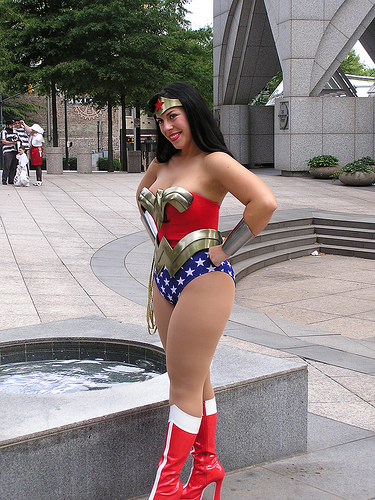 wonder woman, dc comics, justice league, wonder woman (series), lowres, photo (medium), amazon warrior, cosplay, leotard, thick thighs, thighs, wonder woman (cosplay)