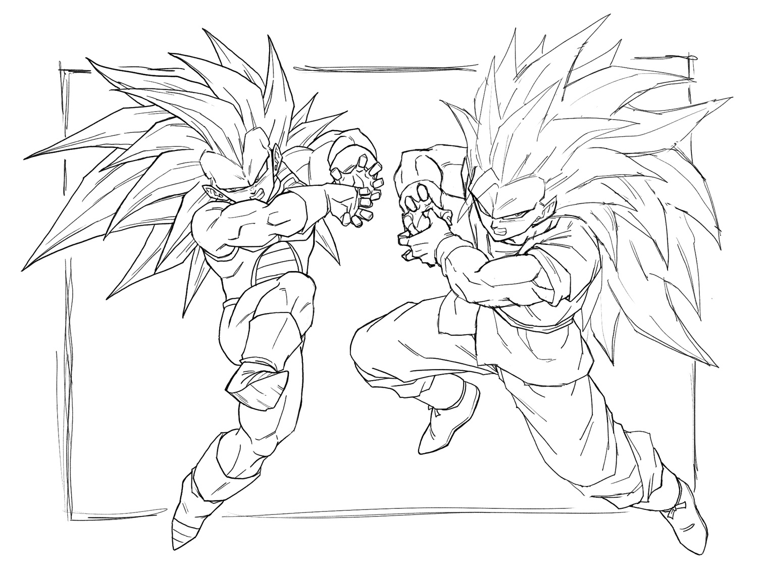 n (n14542698), son goku, vegeta, dragon ball, dragon ball daima, commentary request, 2boys, armor, bodysuit, boots, clenched teeth, dougi, full body, galick gun, gloves, grey background, greyscale, kamehameha (dragon ball), lineart, long hair, male focus, monochrome, multiple boys, muscular, muscular male, no eyebrows, pants, powering up, saiyan armor, sash, shirt, simple background, spiked hair, super saiyan, super saiyan 3, teeth, tunic, widow's peak, wrist cuffs