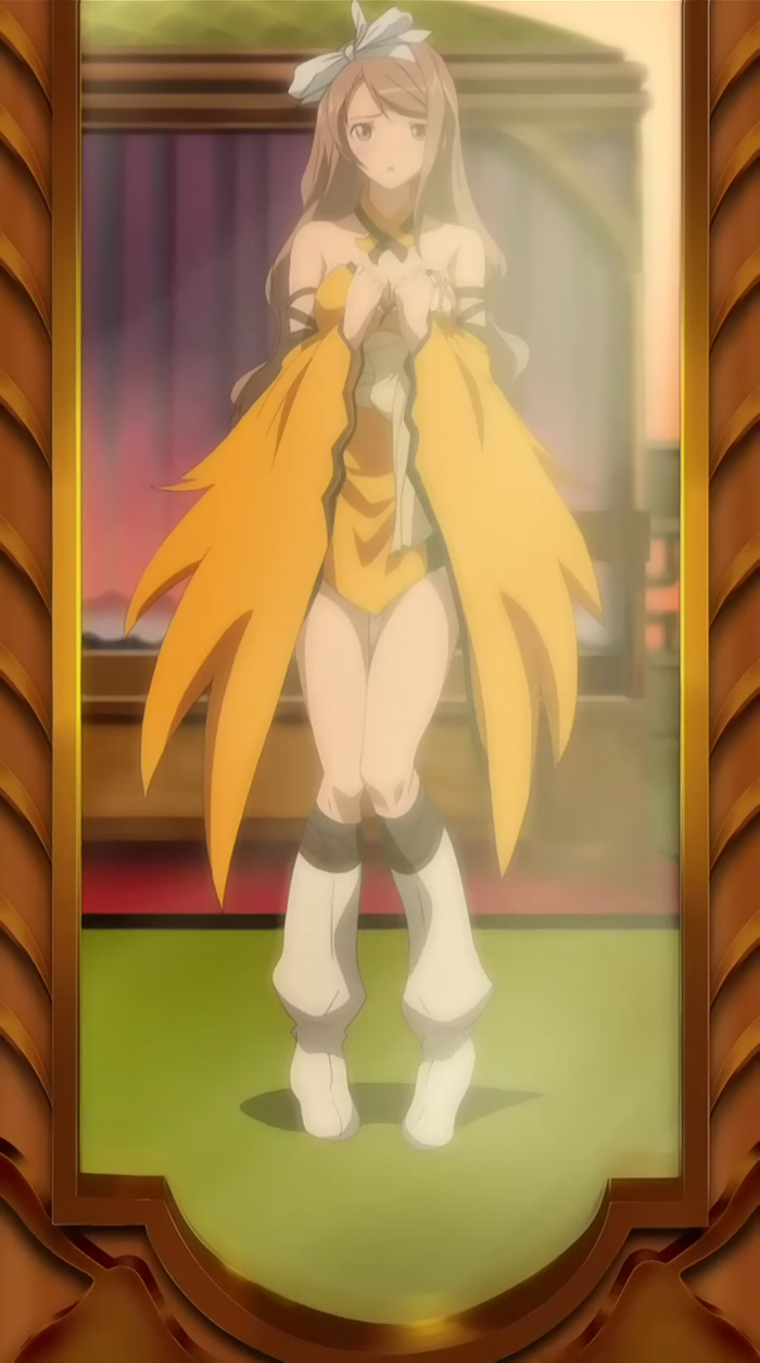 touka kureha, sega, shining (series), shining wind, highres, bare shoulders, detached sleeves, embarrassed, japanese clothes, long hair, mirror, ribbon