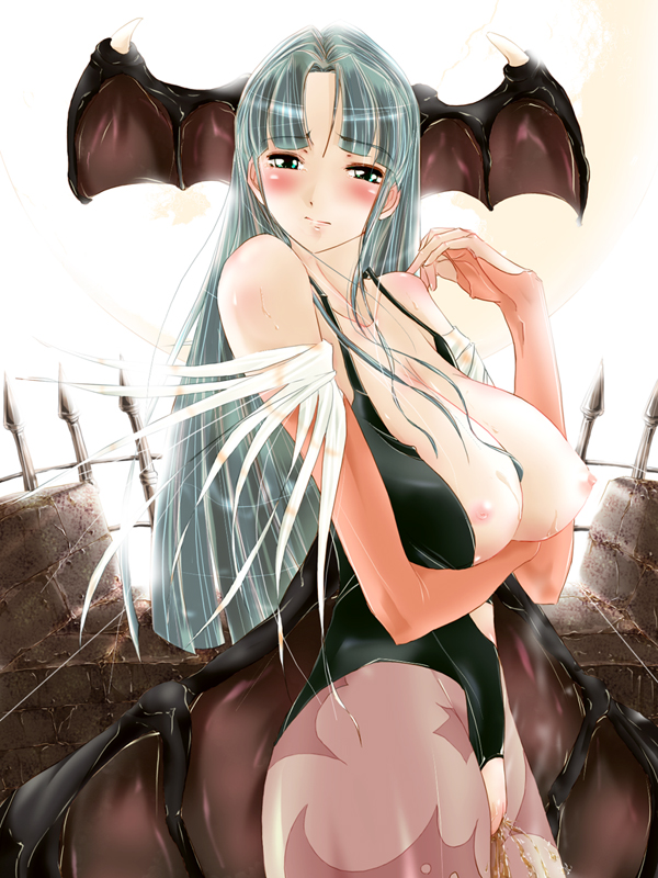 morrigan aensland, capcom, darkstalkers, blush, breasts, large breasts, peeing, pussy, uncensored, wings