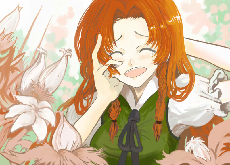 sasurai susuki, hong meiling, embodiment of scarlet devil, touhou, 1girl, braid, female focus, red hair, solo