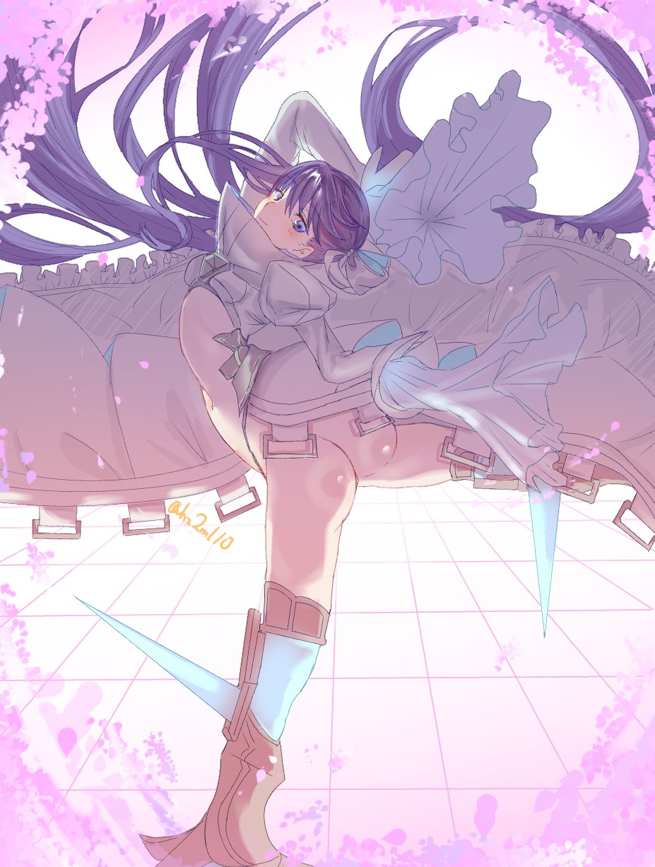 hz2ml10, meltryllis (fate), fate/grand order, fate (series), tagme, 1girl, ass, looking at viewer, purple hair, smile