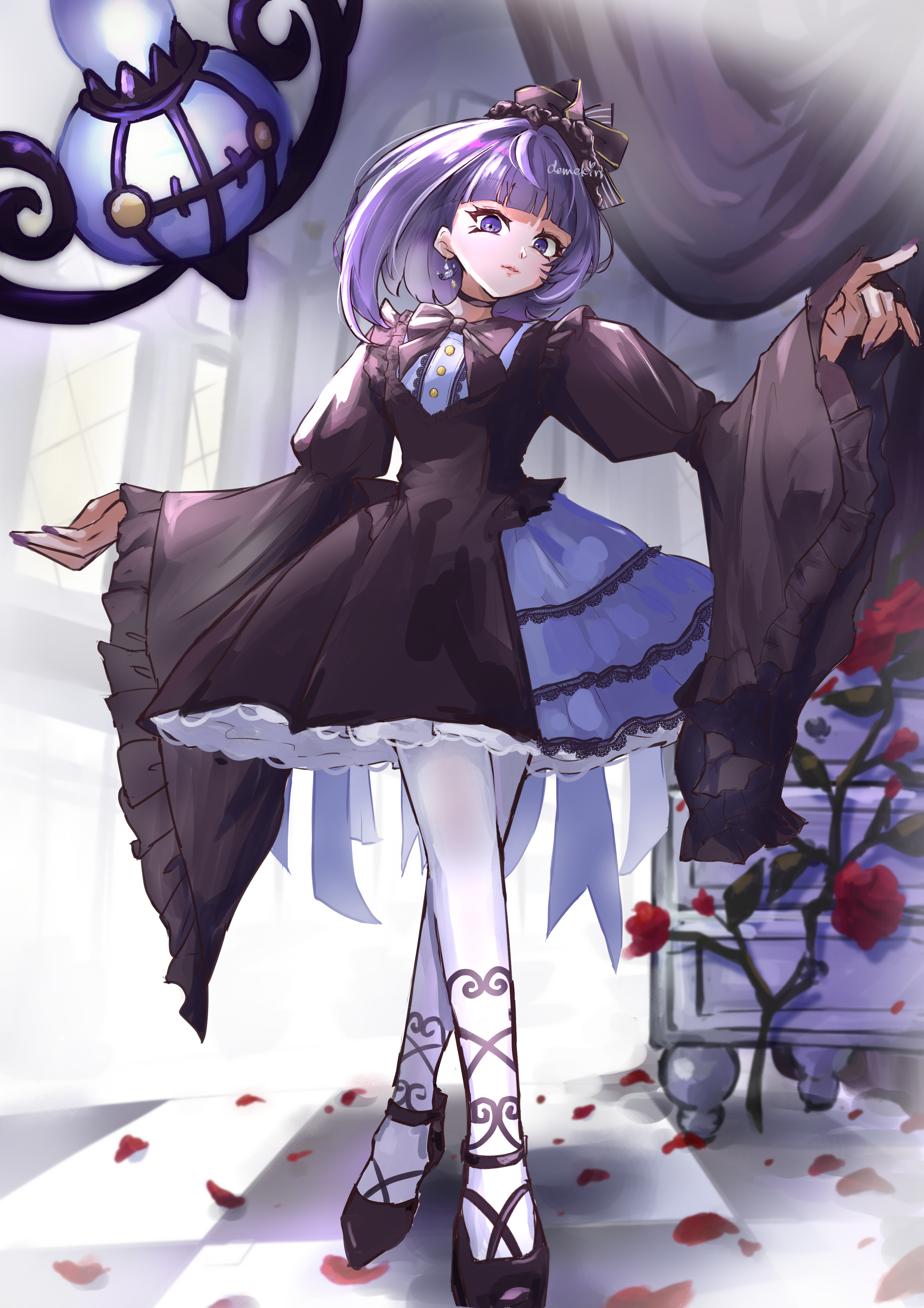 demekin2333, chandelure, gwynn (pokemon), nintendo, pokemon, pokemon legends: z-a, absurdres, highres, 1girl, alternate costume, gen 5 pokemon, gothic lolita, lolita fashion, pokemon (creature)