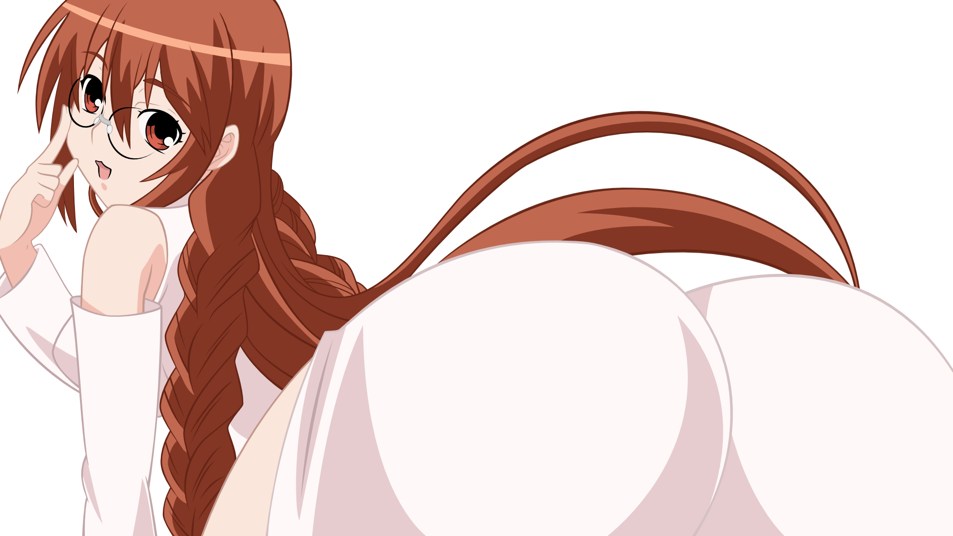 matsu (sekirei), sekirei, derivative work, highres, vector trace, ass, braid, breasts, glasses, large breasts, long hair, red eyes, red hair, solo, transparent background