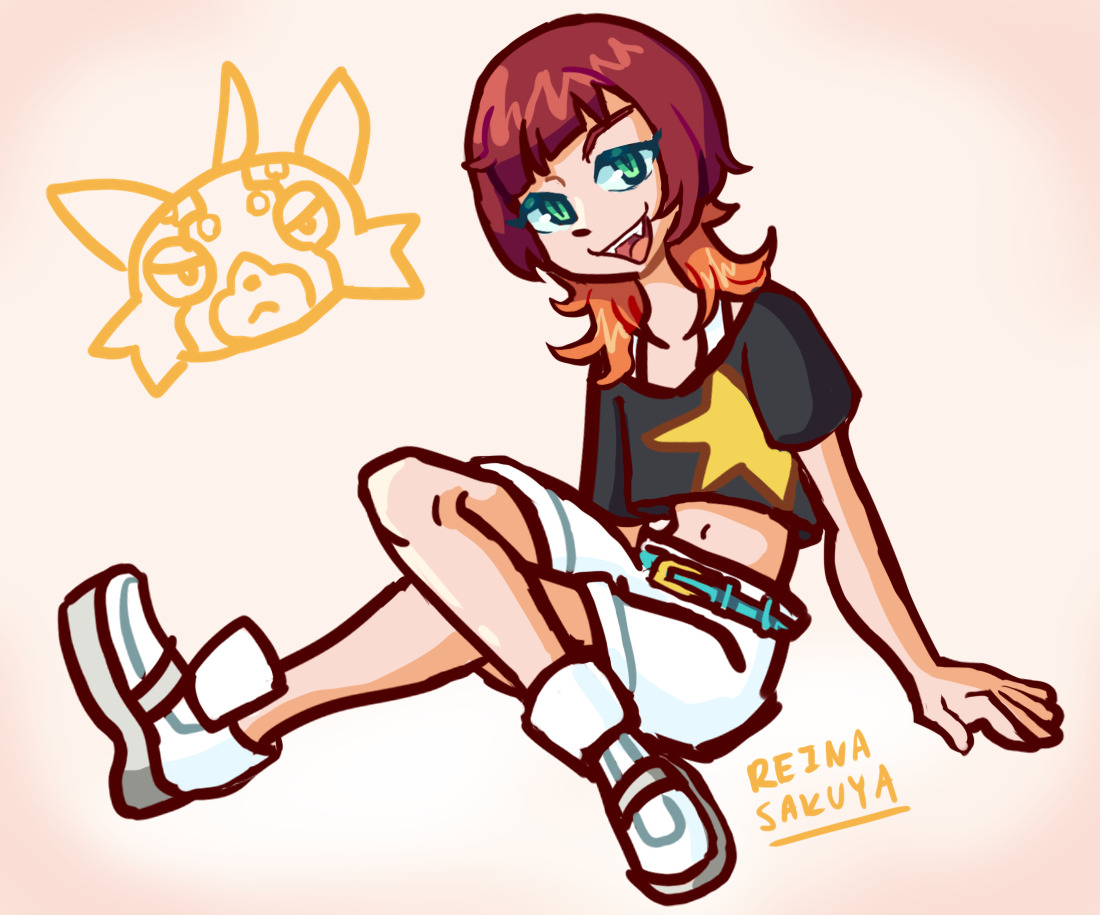 pristimon, sakuya reina, digimon, digimon beatbreak, belt, digimon (creature), fang, ibaplus-atelier, looking at viewer, short hair, star (symbol)