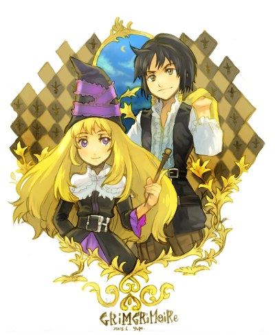 bartido ballentyne, lillet blan, grimgrimoire, lowres, black hair, blonde hair, lilet blan, wand, witch