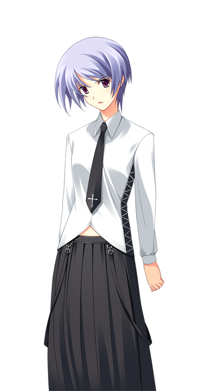 matsuo yukihiro, kishimoto ayase, chaos;head, science adventure, game cg, non-web source, official art, 1girl, black necktie, black skirt, blue hair, casual, d-sword, dress shirt, goth fashion, holding, holding sword, holding weapon, looking at viewer, midriff peek, necktie, open mouth, pink eyes, serious, shirt, short hair, skirt, solo, sprite, sword, transparent background, weapon, white shirt