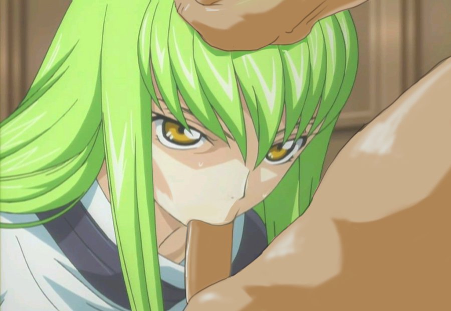 c.c., code geass, third-party edit, fellatio, green hair, oral, penis, uncensored