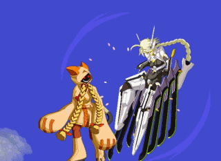 sprites, lambda-11, taokaka, arc system works, blazblue, animated, animated gif, lowres, 2girls, attack, claws, female focus, fighting, multiple girls, pixel art