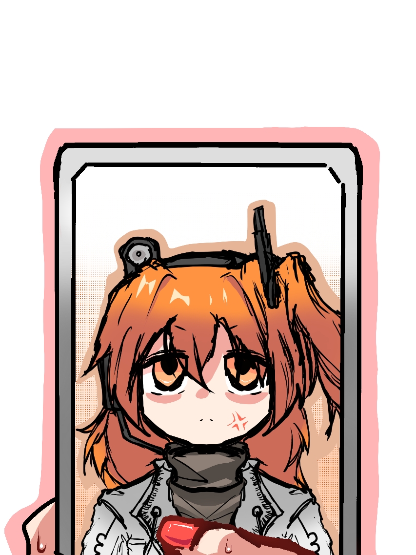 adachi rei, kasane teto, utau, commentary, english commentary, anger vein, cellphone, headset, holding, holding phone, incoming call, jacket, looking at viewer, one side up, open clothes, open jacket, orange eyes, orange hair, phone, pov, pov hands, red nails, smartphone, sweat, turtleneck, xj-akers