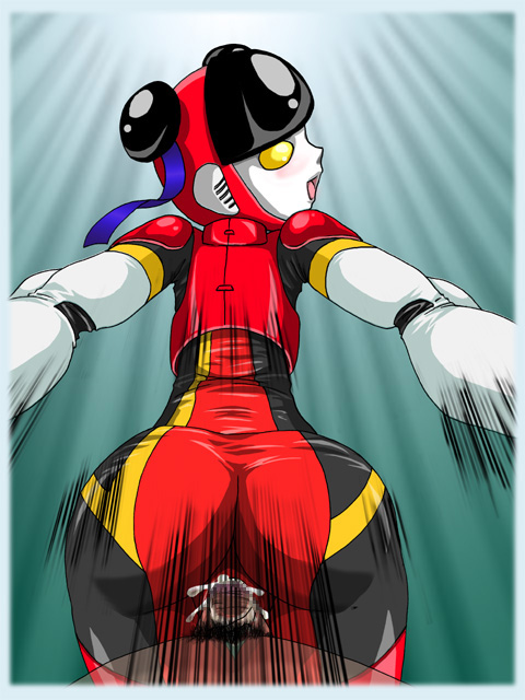 koron, choujuu sentai liveman, super sentai, tokusatsu, 1girl, android, ass, blush, penis, pussy, smile