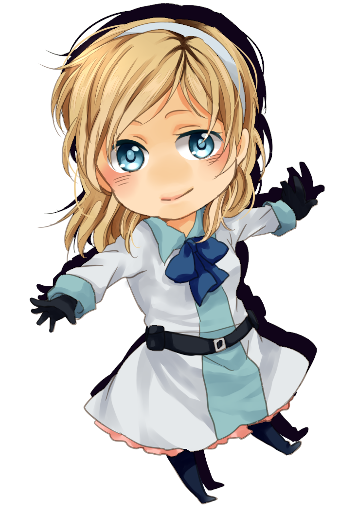reanbell, end of eternity, bad id, bad pixiv id, 1girl, blonde hair, blue eyes, boots, female focus, full body, gloves, short hair, simple background, smile, solo, white background