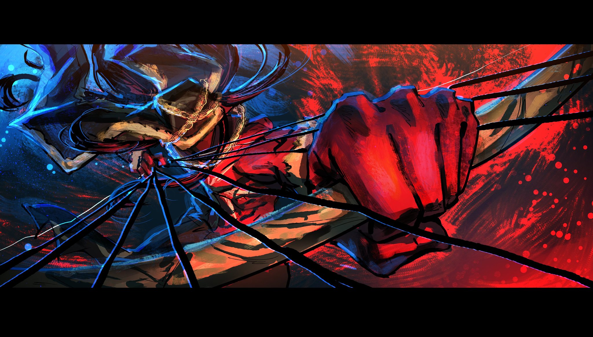 sonic1nstinct, alcides (fate), heracles (fate), fate/strange fake, fate (series), commentary, english commentary, highres, 1boy, black hair, bow, bow (weapon), colored skin, covered face, long hair, male focus, mask, messy hair, muscular, muscular male, pelt of the divine beast (fate), red skin, skull mask, solo, weapon