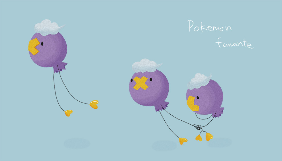 tororoika, drifloon, nintendo, pokemon, blue background, floating, gen 4 pokemon, no humans, pokemon (creature), simple background