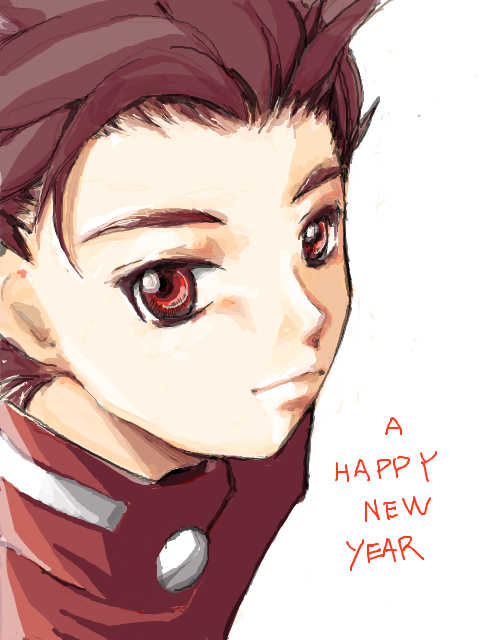 lloyd irving, tales of (series), tales of symphonia, 00s, 1boy, brown hair, male focus, red eyes, short hair, simple background, solo, white background