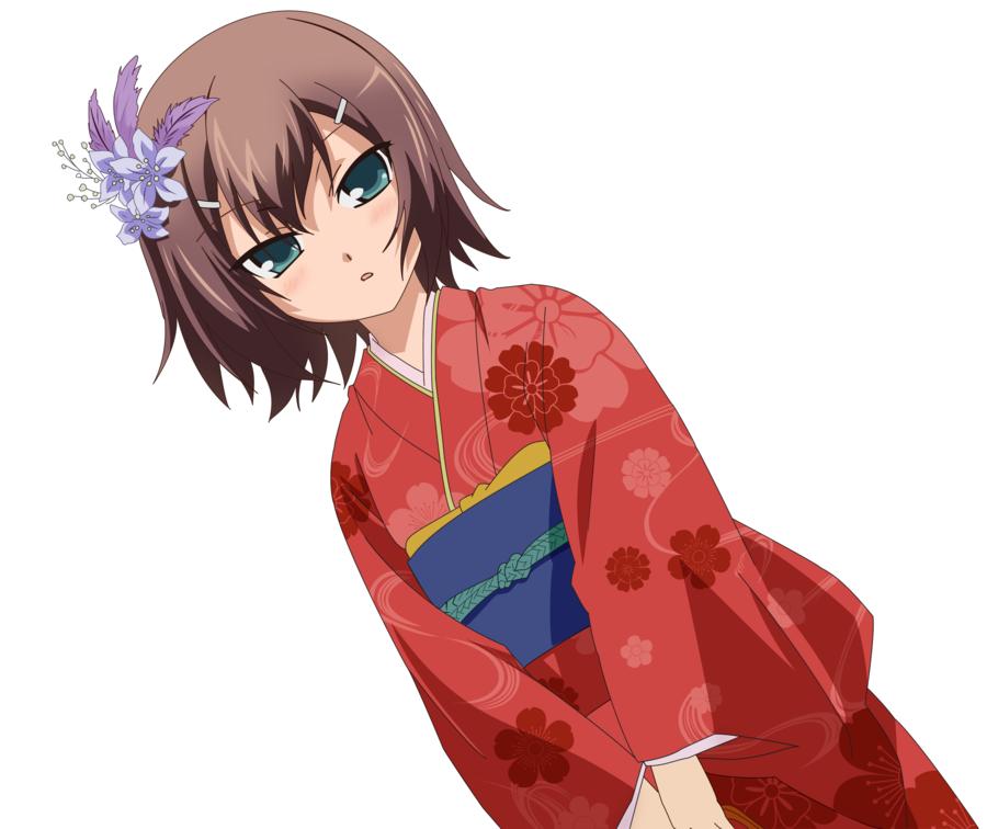 kinoshita hideyoshi, baka to test to shoukanjuu, clothes, 1boy, brown hair, green eyes, japanese clothes, kimono, male focus, solo, trap