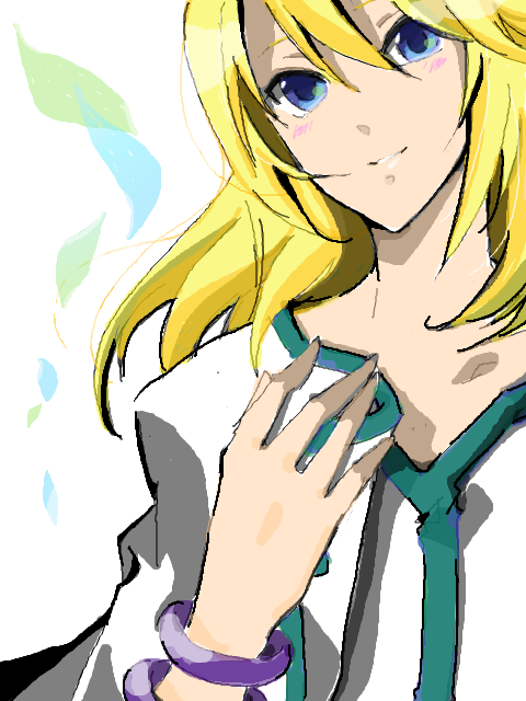 mithos yggdrasill, tales of (series), tales of symphonia, 00s, 1boy, blonde hair, blue eyes, blush, bracelet, jewelry, male focus, oekaki, solo, white background