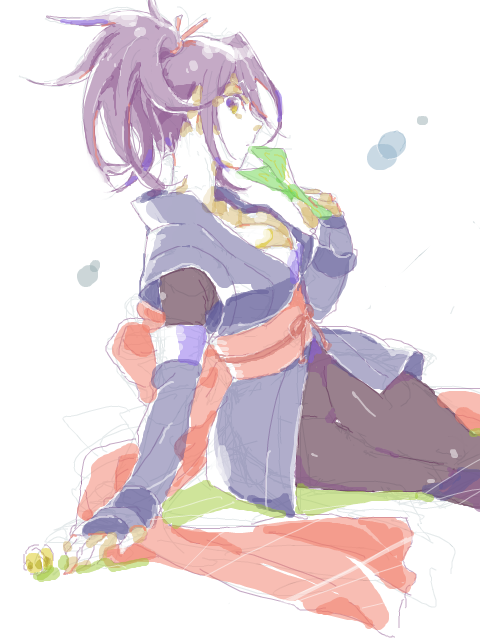 fujibayashi sheena, tales of (series), tales of symphonia, 00s, 1girl, black hair, female focus, oekaki, short hair, simple background, solo, white background